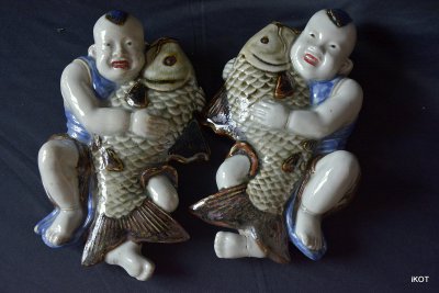 China. Настенные вазы «Китаец с рыбой»