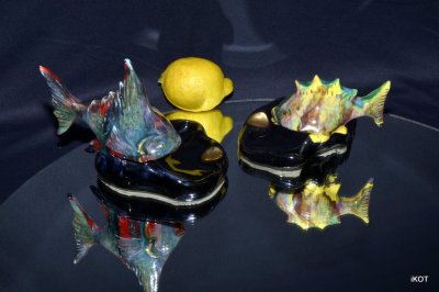 Vallauris. Two ashtrays "Fish Red &Yellow"