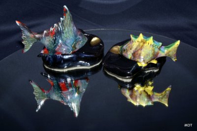 Vallauris. Two ashtrays "Fish Red &Yellow"