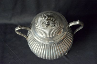 Antique set of three silvering items samovar sugar bowl and milk container