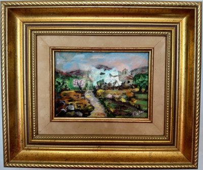 Картина на эмале "Альпийский пейзаж". Лимож.Франция