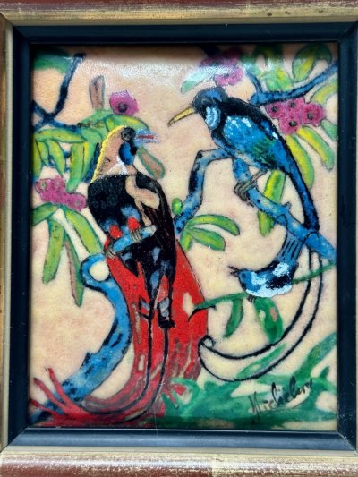 Картина на эмале "Райские птицы". Лимож.Франция