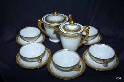 Lucien Michelaud Limoges Coffee set Green and Gold