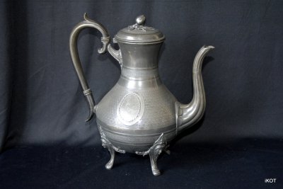 Antique pewter set teapot sugar bowl and milk-pot France